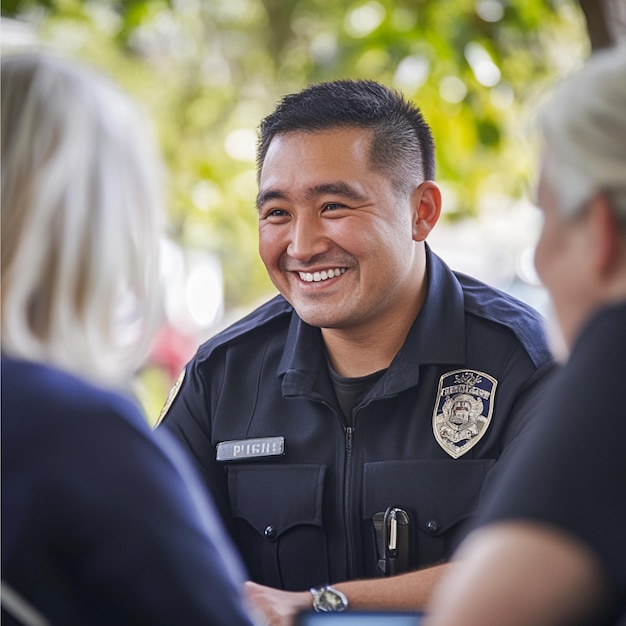 Police officer, speaking at neighborhood watch officer survey